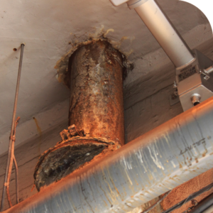 Ceiling plumbing with corrosion